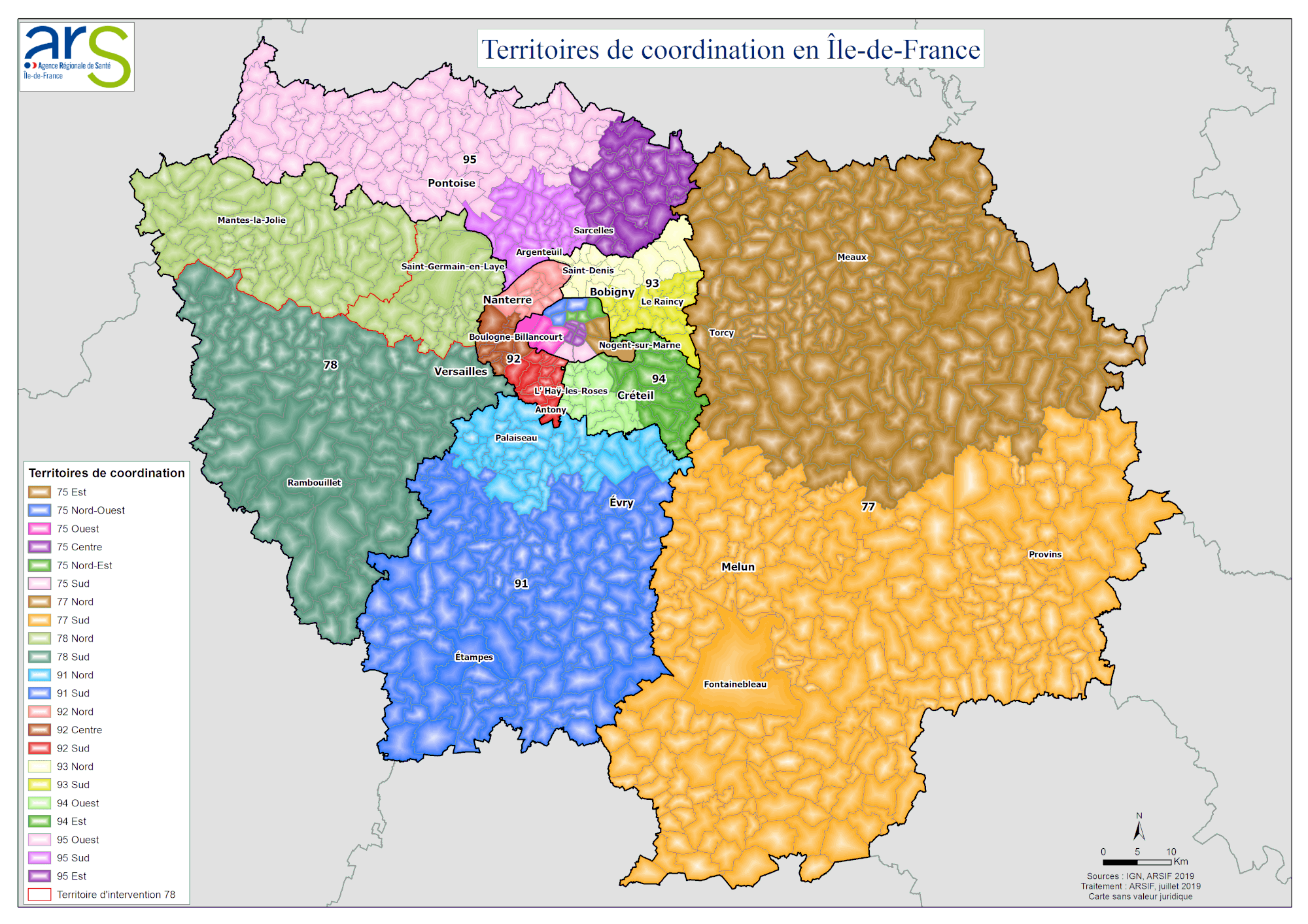 Cartographie : les territoires de coordination en Île-de-France