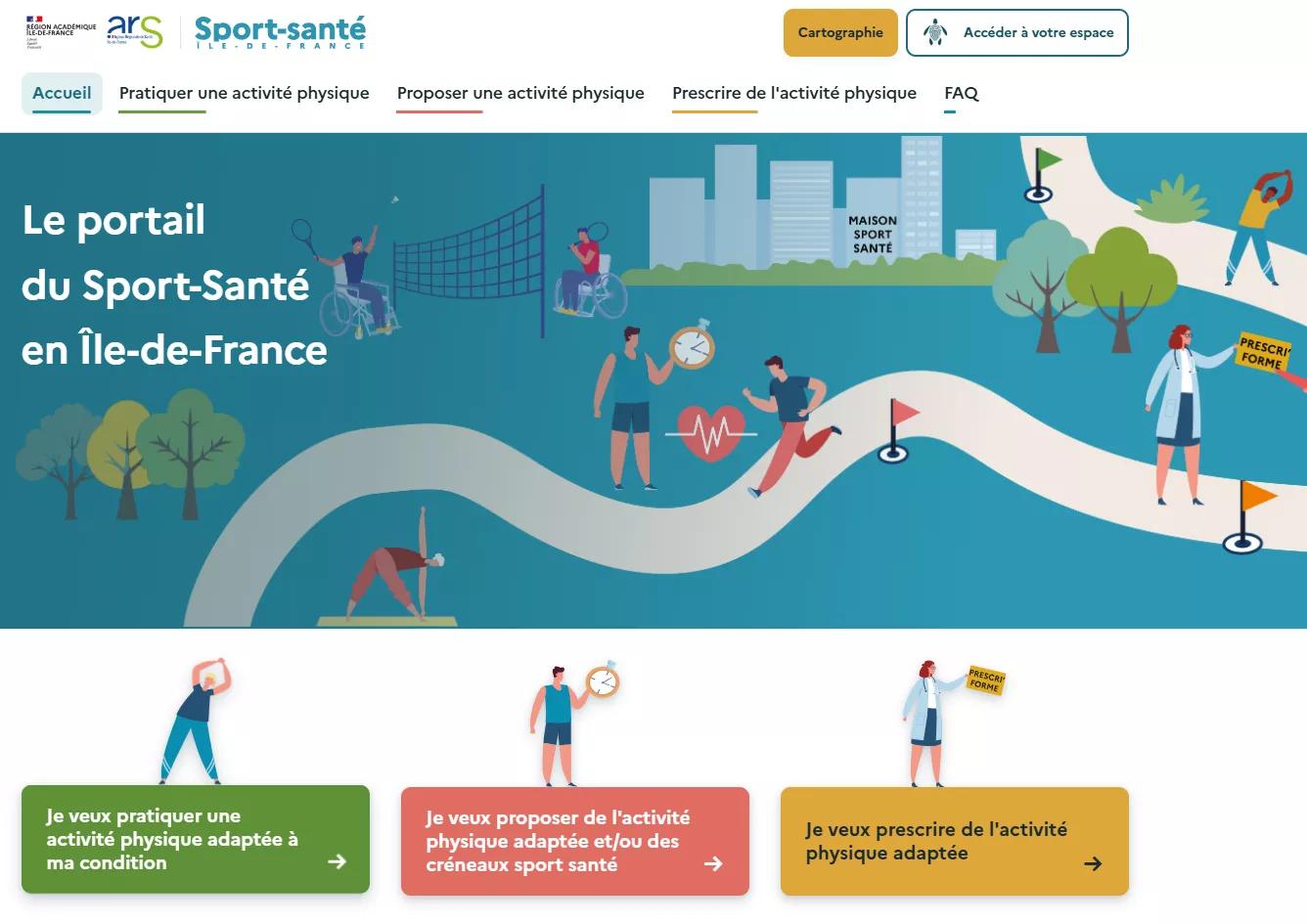 Page d'accueil du site Sport-Santé porté par la DRAJES et l'ARS Île-de-France